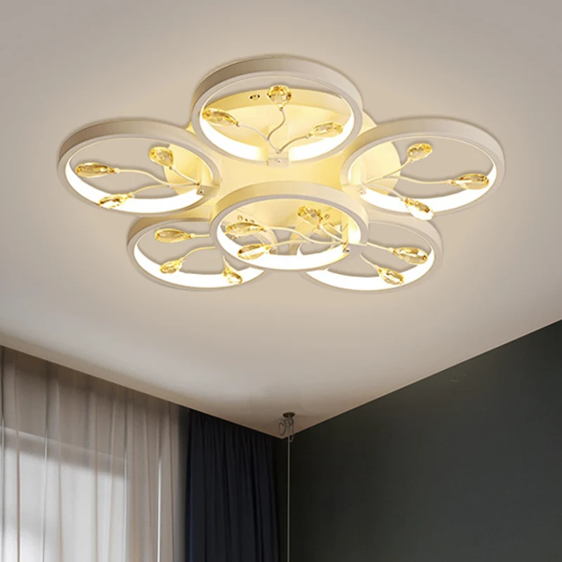 Crystal Raindrops Noir/Blanc Semi Plafonnier Fleur LED Plafonnier Contemporain Monté en Blanc/Lumière Chaude pour chambre...