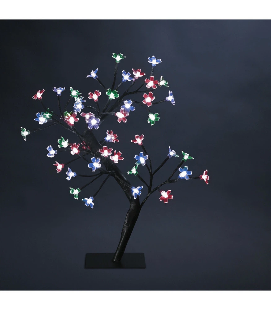 Déco de noël arbre lumineux prunus 48 led à variation de couleurs h 45 cm avec télécommande