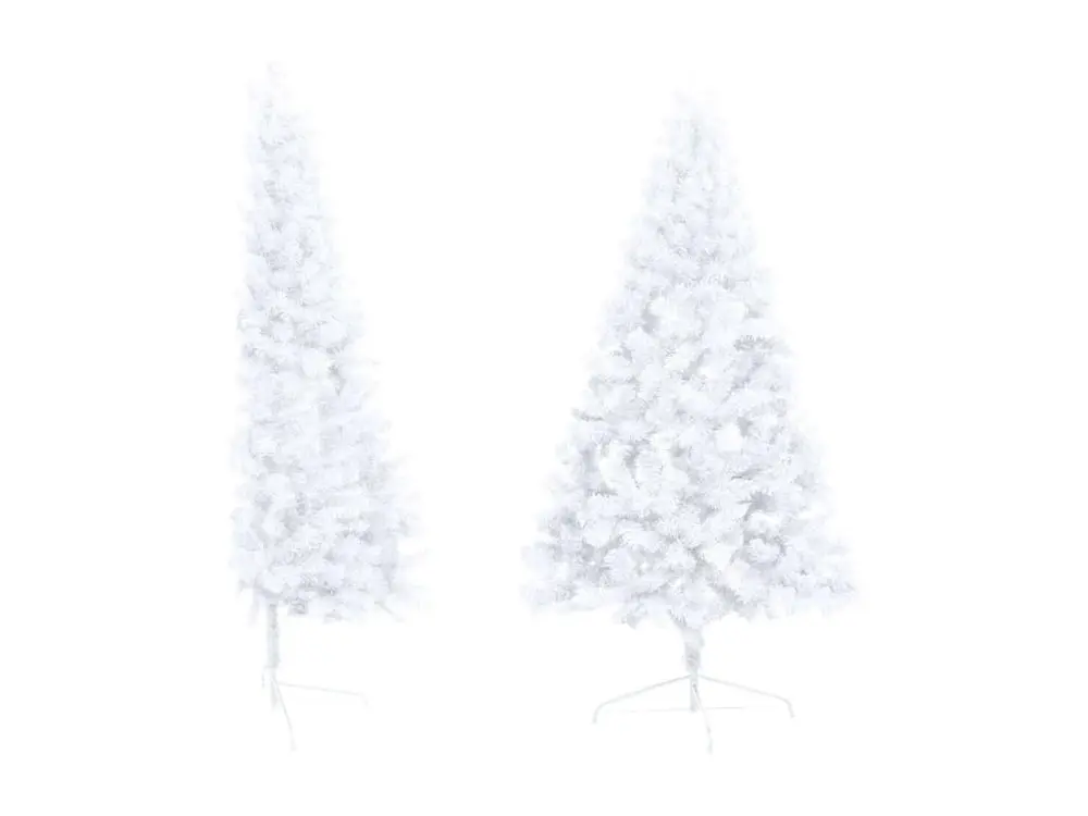Demi-arbre de Noël artificiel avec LED et boules Blanc 210 cm avec base en bois