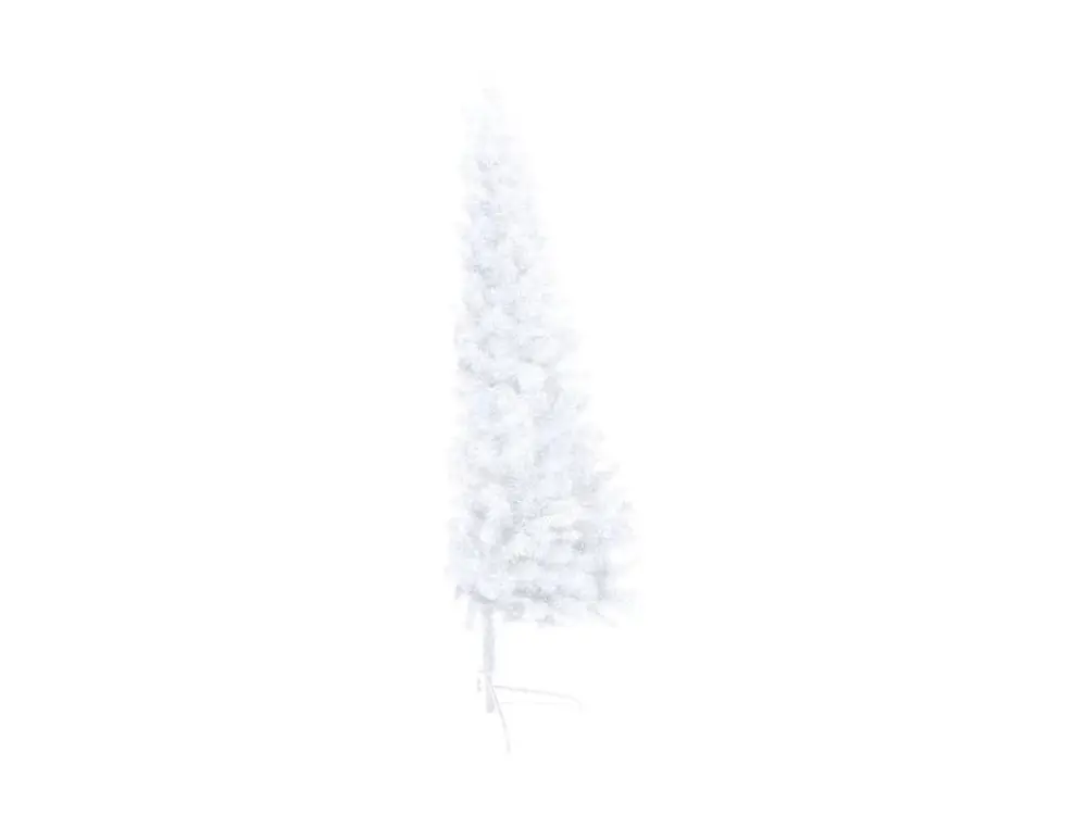 Demi-arbre de Noël artificiel avec LED et boules Blanc 210 cm avec base en bois