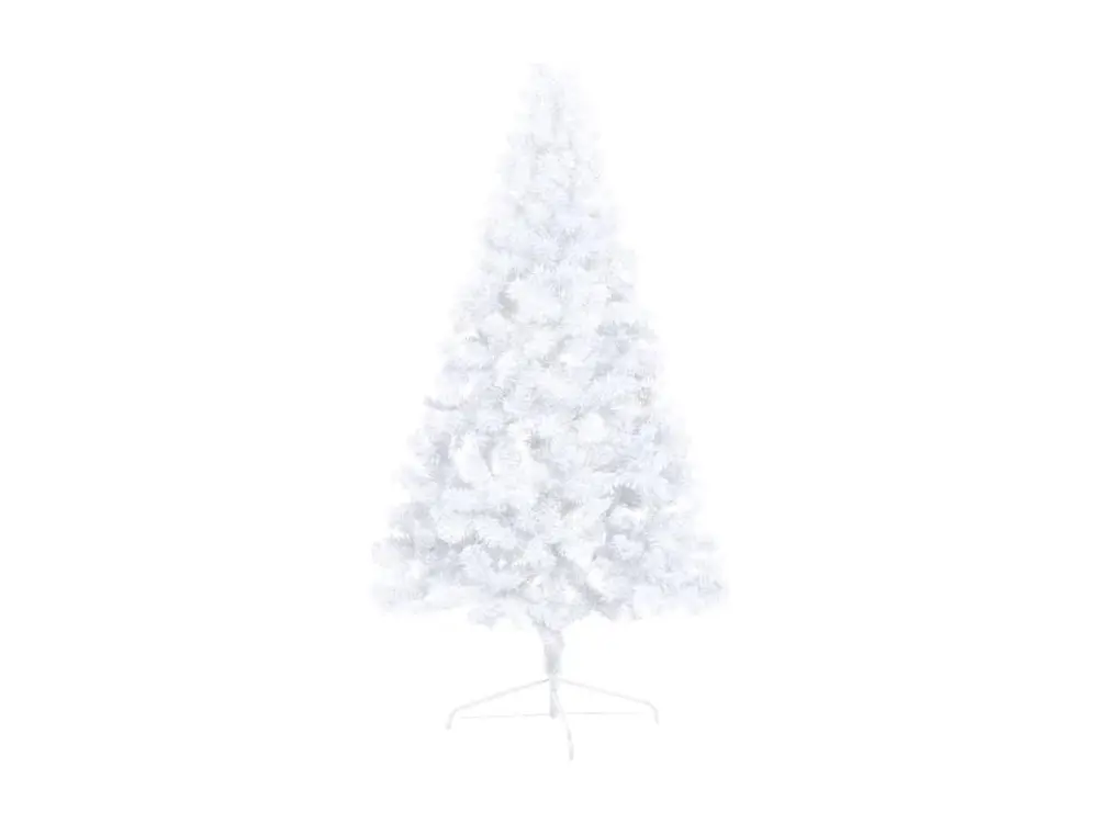 Demi-arbre de Noël artificiel avec LED et boules Blanc 210 cm avec base en bois
