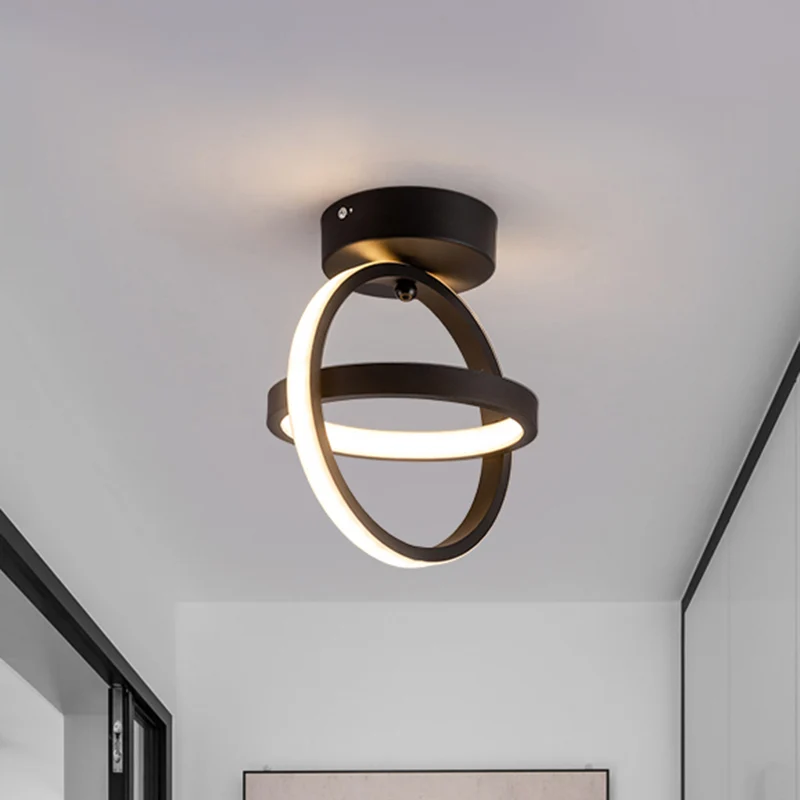 Einfache Dual-Loop-Unterputzleuchte aus Metall mit LED-Korridor-Deckenleuchte Schwarz/Gold, warmweißes Licht avec télécomm...