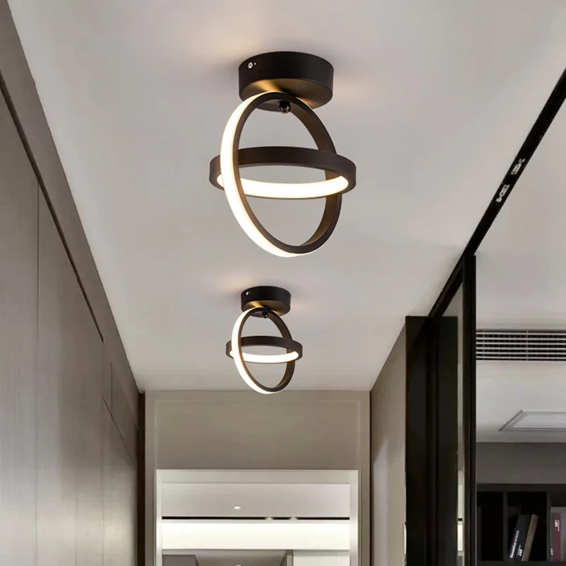 Einfache Dual-Loop-Unterputzleuchte aus Metall mit LED-Korridor-Deckenleuchte Schwarz/Gold, warmweißes Licht avec télécomm...