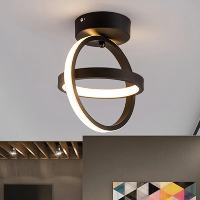 Einfache Dual-Loop-Unterputzleuchte aus Metall mit LED-Korridor-Deckenleuchte Schwarz/Gold, warmweißes Licht avec télécomm...