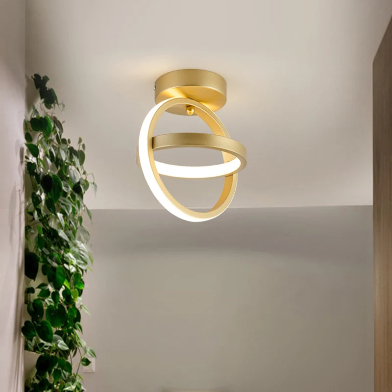 Einfache Dual-Loop-Unterputzleuchte aus Metall mit LED-Korridor-Deckenleuchte Schwarz/Gold, warmweißes Licht avec télécomm...