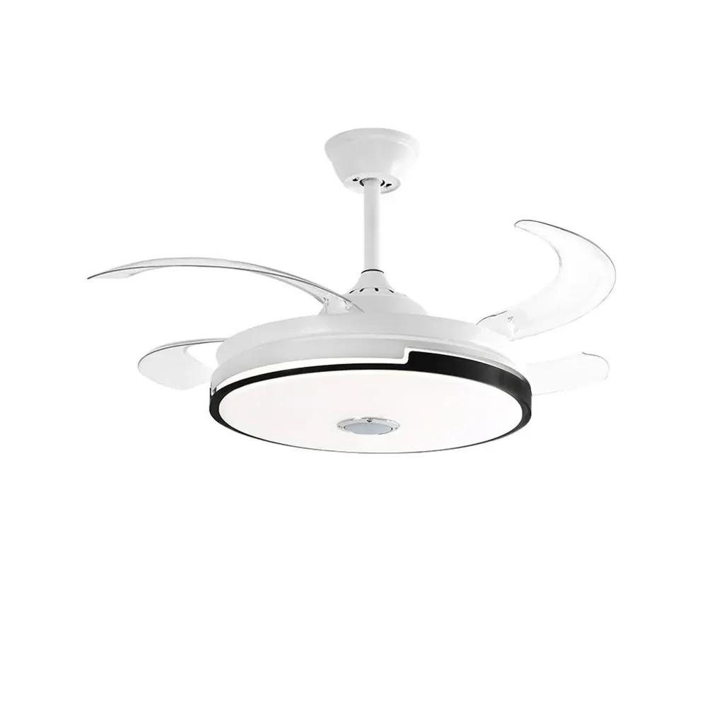 Exotic Designs Multipurpose Retractable Ceiling Fan LED Light Bluetooth Speaker Clair & White avec effet scintillant