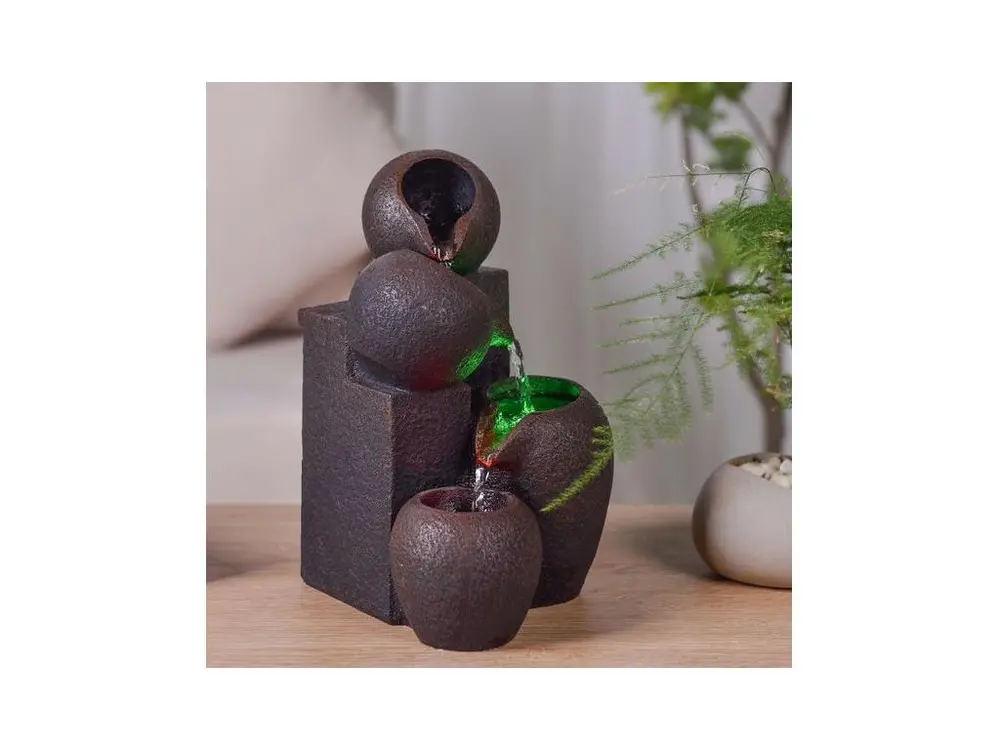 Fontaine zen en résine avec LED Luba Éclairage chaud 2700K