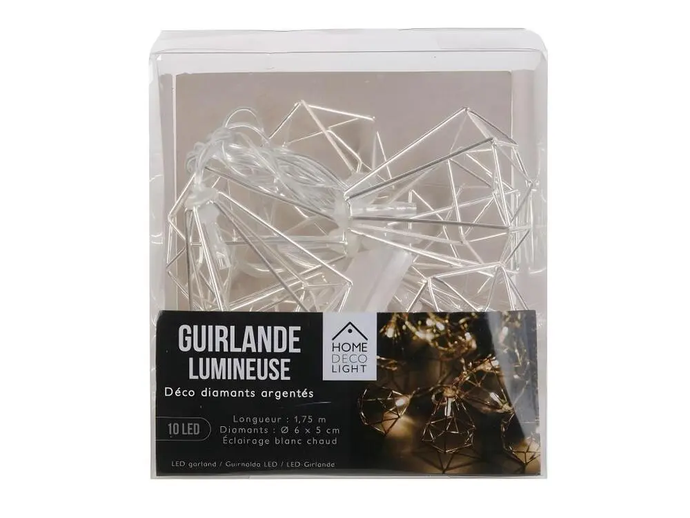 Guirlande lumineuse diamants en métal 10 leds - Installation Facile