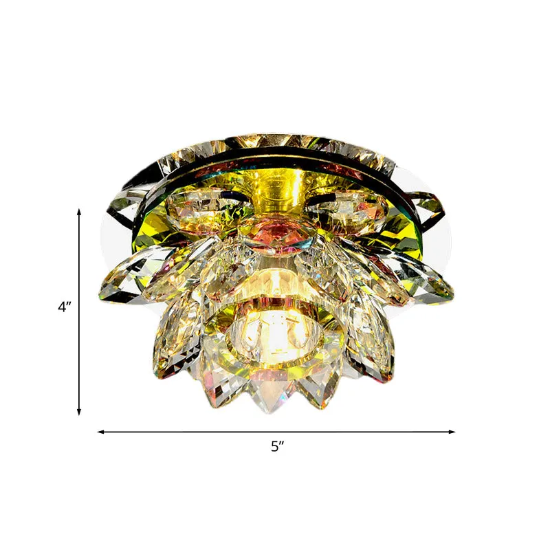 Guirlande lumineuse Plafonnier LED moderniste Lotus en cristal net, près du plafond, pour porche, lumière chaude/blanche