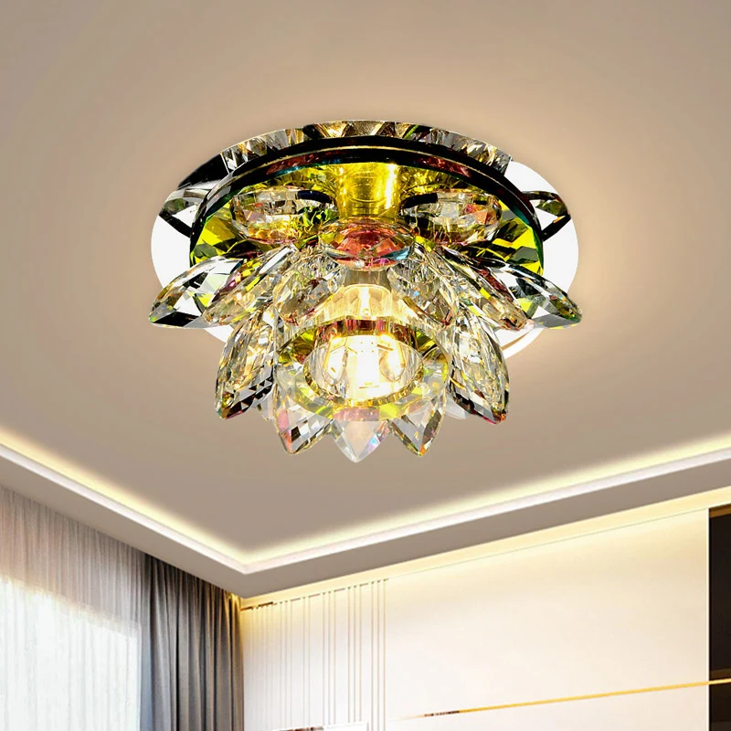 Guirlande lumineuse Plafonnier LED moderniste Lotus en cristal net, près du plafond, pour porche, lumière chaude/blanche