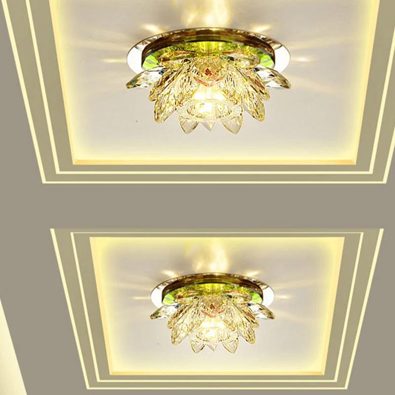 Guirlande lumineuse Plafonnier LED moderniste Lotus en cristal net, près du plafond, pour porche, lumière chaude/blanche