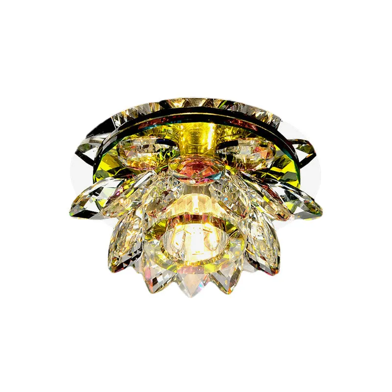Guirlande lumineuse Plafonnier LED moderniste Lotus en cristal net, près du plafond, pour porche, lumière chaude/blanche