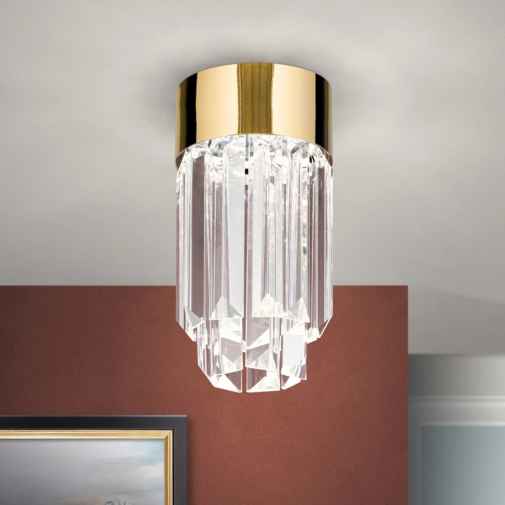 Guirlande lumineuse Plafonnier LED Prism, verre cristal Ø10cm, doré
