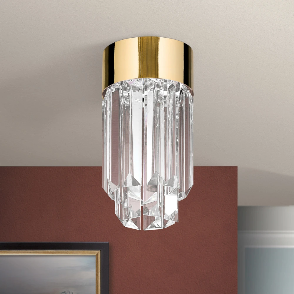 Guirlande lumineuse Plafonnier LED Prism, verre cristal Ø10cm, doré