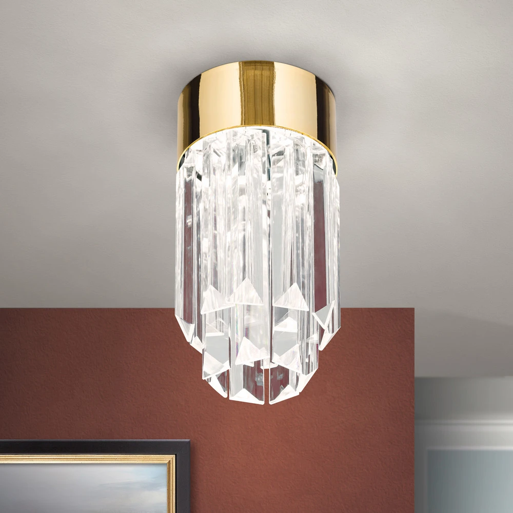 Guirlande lumineuse Plafonnier LED Prism, verre cristal Ø10cm, doré