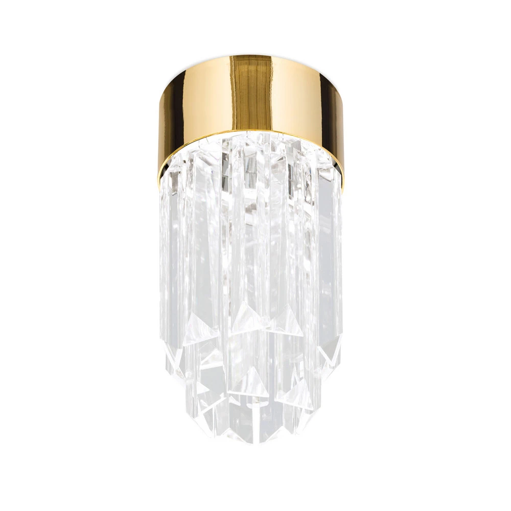 Guirlande lumineuse Plafonnier LED Prism, verre cristal Ø10cm, doré