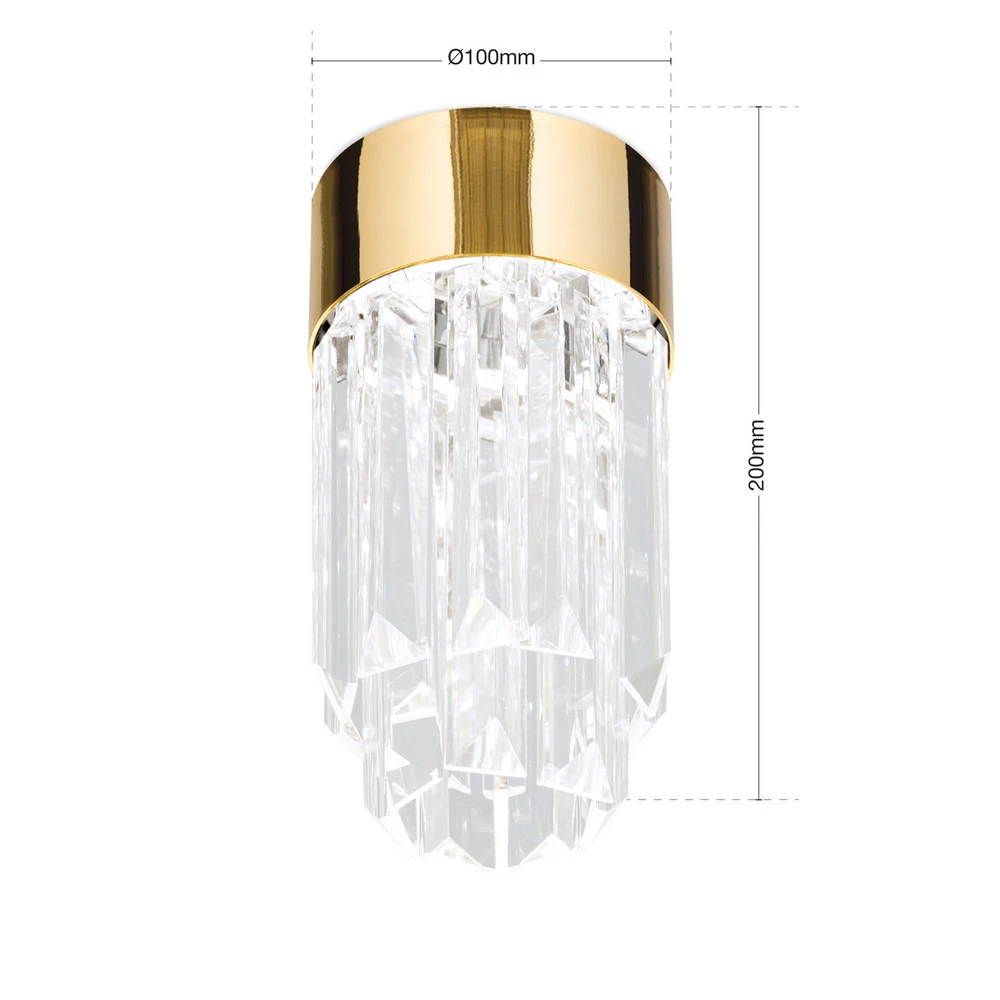 Guirlande lumineuse Plafonnier LED Prism, verre cristal Ø10cm, doré