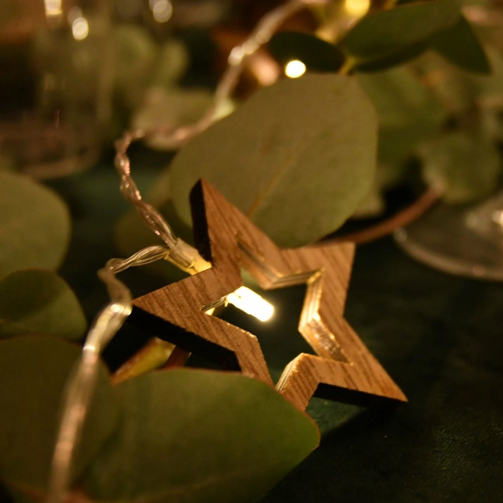 Guirlande lumineuse 10 étoiles en bois - led blanc doux - à piles - chromex