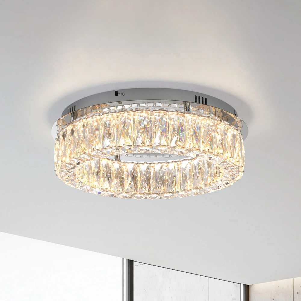 JUST LIGHT. Plafonnier LED Kulunka, fer, verre cristal avec télécommande