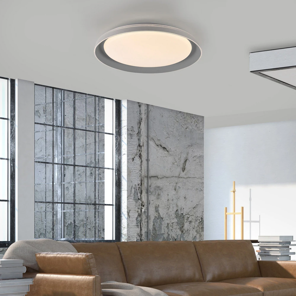 JUST LIGHT. Plafonnier LED Sati, plastique, gris pour fêtes et événements