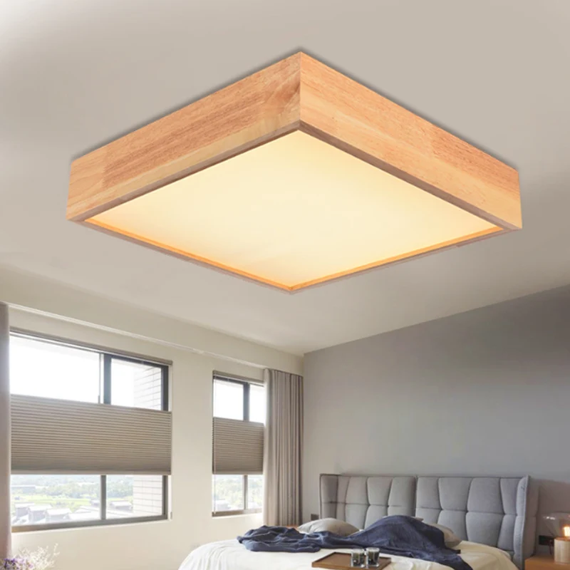 Kit d'Éclairage Ambiance Quadratische LED-Deckenleuchte aus Holz, zeitgenössische 11"/15"/19" breite 1-flammige Unterputzl...