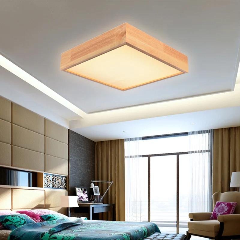 Kit d'Éclairage Ambiance Quadratische LED-Deckenleuchte aus Holz, zeitgenössische 11"/15"/19" breite 1-flammige Unterputzl...