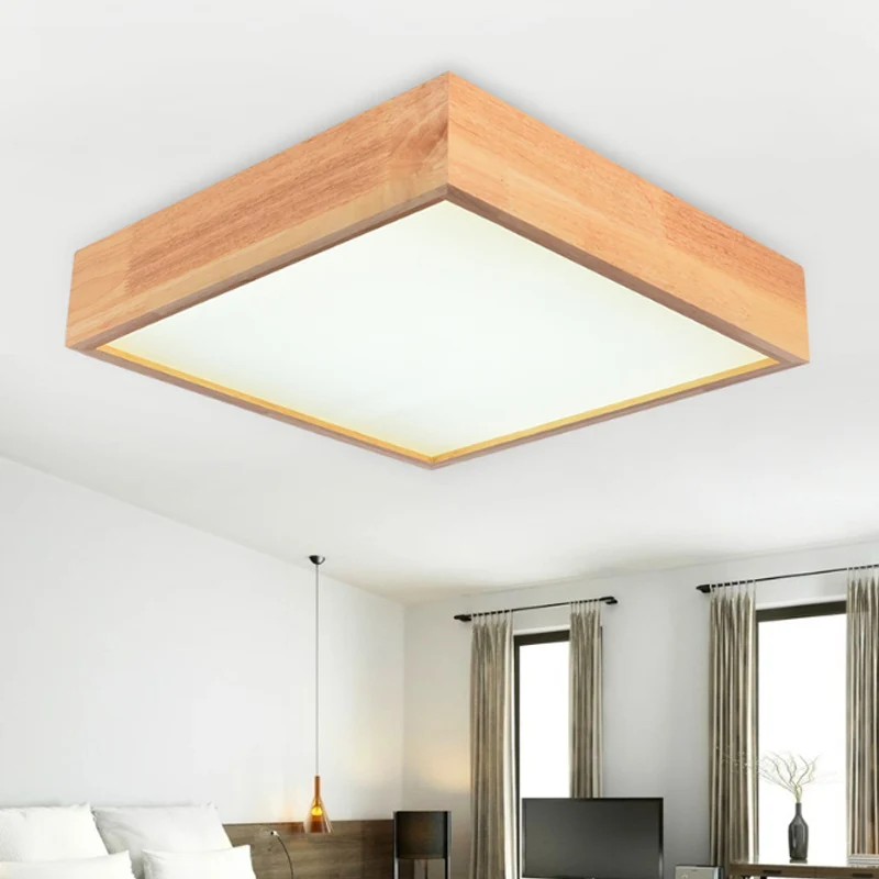 Kit d'Éclairage Ambiance Quadratische LED-Deckenleuchte aus Holz, zeitgenössische 11"/15"/19" breite 1-flammige Unterputzl...