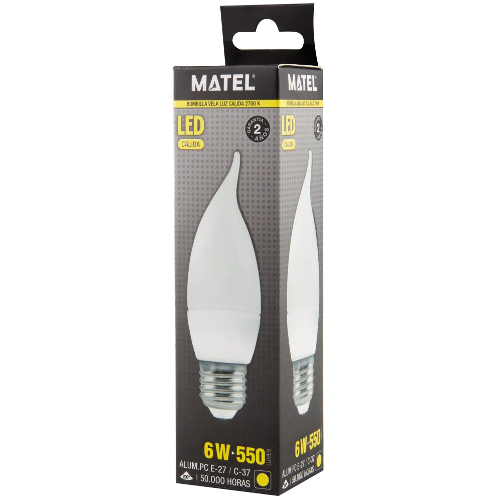 LAMPE BOUGIE FLAMME MATEL E27 C37 6W - Installation Facile