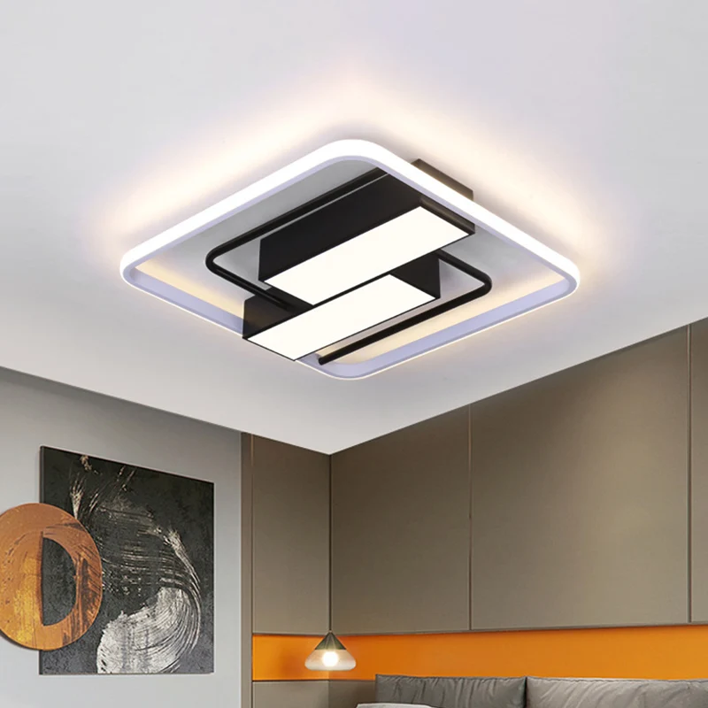 Lampe à lave Plafonnier LED carré et rectangulaire en acrylique, moderniste, blanc et noir, 18 "/21,5" W, plafonnier LED e...