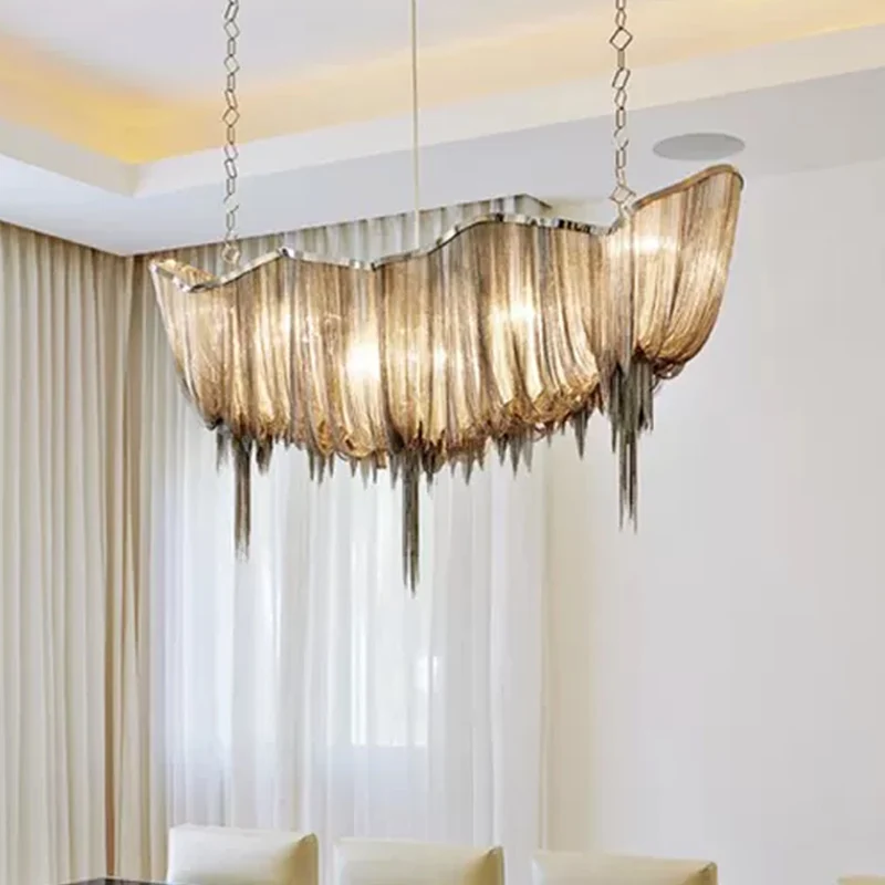 Lampe LED en aluminium avec chaînes drapées minimales, luminaire décoratif d'intérieur, optimal pour une salle à manger ou...