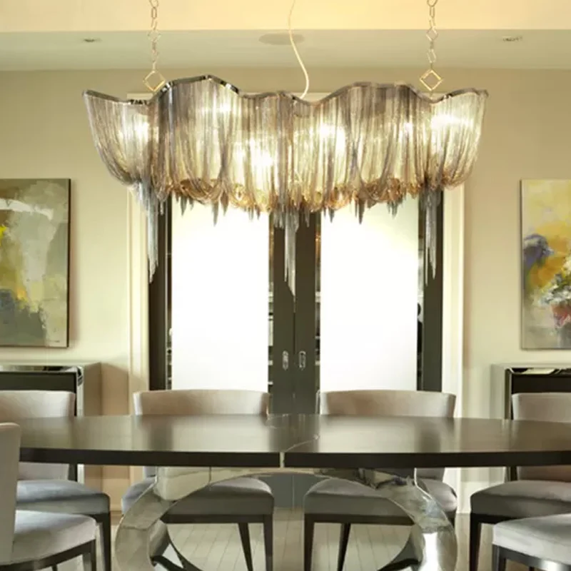 Lampe LED en aluminium avec chaînes drapées minimales, luminaire décoratif d'intérieur, optimal pour une salle à manger ou...