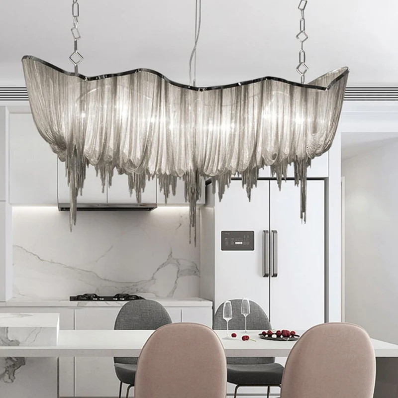 Lampe LED en aluminium avec chaînes drapées minimales, luminaire décoratif d'intérieur, optimal pour une salle à manger ou...