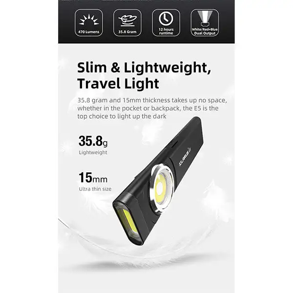 Lampe LED EDC E5, 470 lumens, (batterie incluse), noire Style industriel