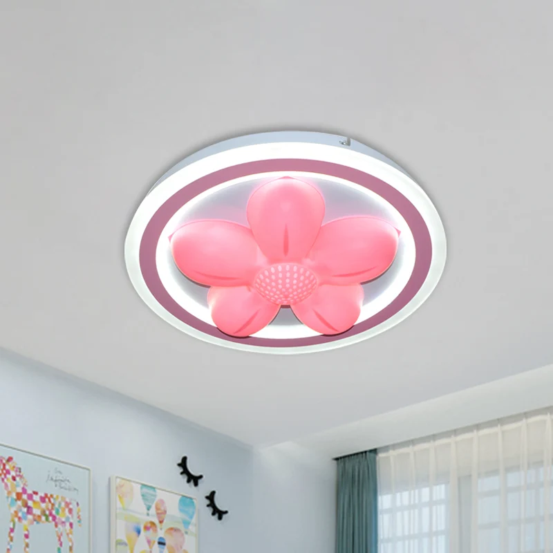 Lampe LED encastrée pour chambre à coucher, finition rose, plafonnier avec abat-jour en acrylique fleur/ours avec télécomm...