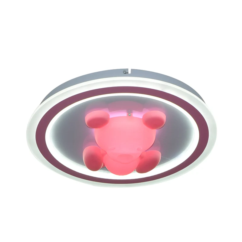 Lampe LED encastrée pour chambre à coucher, finition rose, plafonnier avec abat-jour en acrylique fleur/ours avec télécomm...