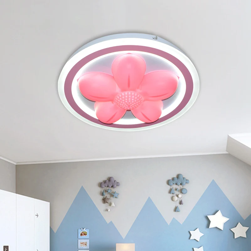Lampe LED encastrée pour chambre à coucher, finition rose, plafonnier avec abat-jour en acrylique fleur/ours avec télécomm...