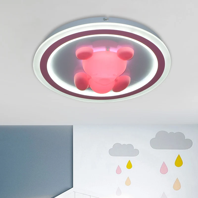 Lampe LED encastrée pour chambre à coucher, finition rose, plafonnier avec abat-jour en acrylique fleur/ours avec télécomm...