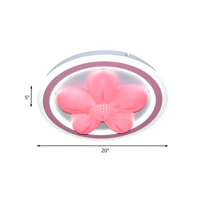 Lampe LED encastrée pour chambre à coucher, finition rose, plafonnier avec abat-jour en acrylique fleur/ours avec télécomm...