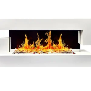 Lampe à sel Cheminée électrique Murale Quartz 3XL 150 cm - Blanche avec Effet Flammes LED - Chemin'Arte