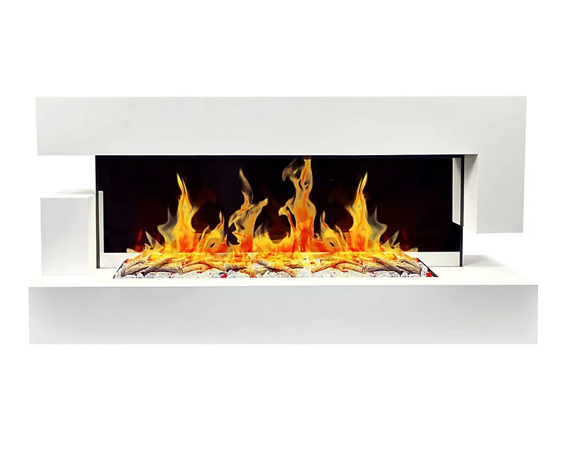 Lampe à sel Cheminée électrique Murale Quartz 3XL 150 cm - Blanche avec Effet Flammes LED - Chemin'Arte
