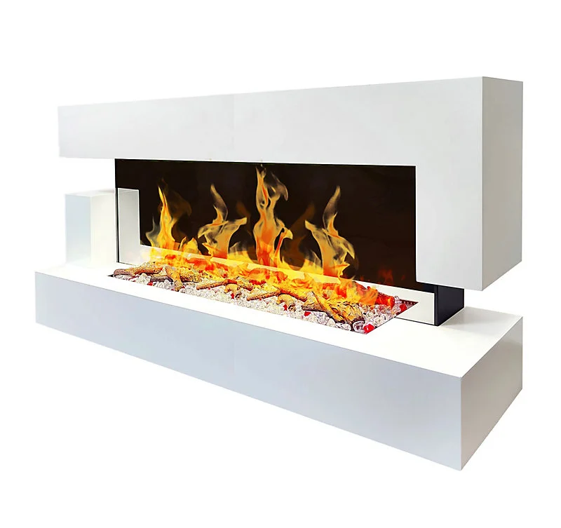 Lampe à sel Cheminée électrique Murale Quartz 3XL 150 cm - Blanche avec Effet Flammes LED - Chemin'Arte