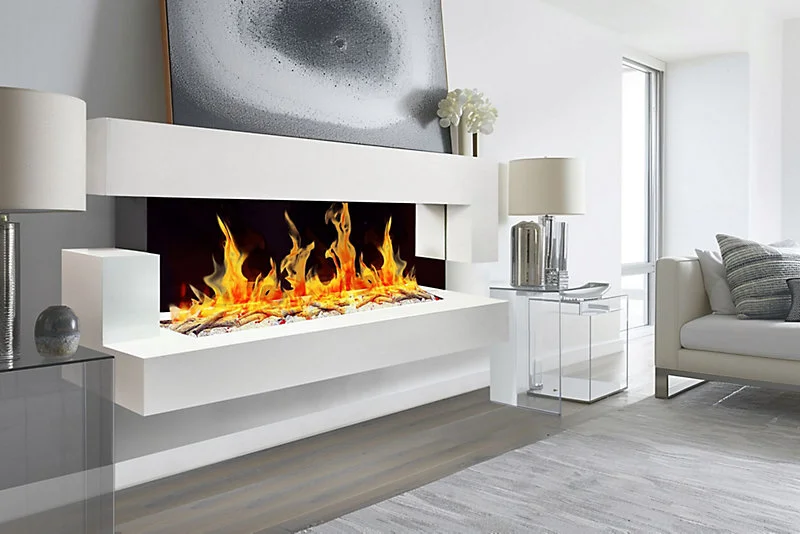 Lampe à sel Cheminée électrique Murale Quartz 3XL 150 cm - Blanche avec Effet Flammes LED - Chemin'Arte