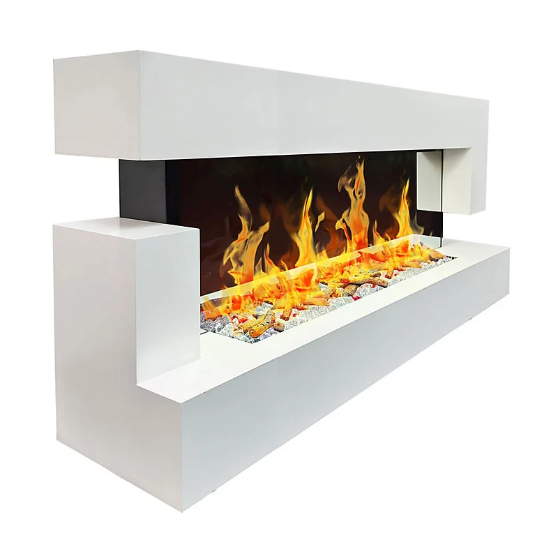 Lampe à sel Cheminée électrique Murale Quartz 3XL 150 cm - Blanche avec Effet Flammes LED - Chemin'Arte