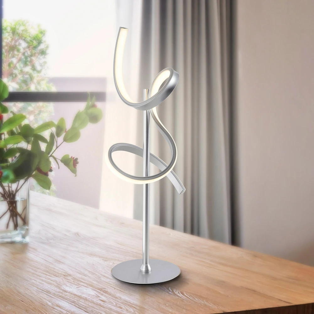 Lampe à sel Lampe de table LED Curls, argent, métal, hauteur 53 cm, intensité variable