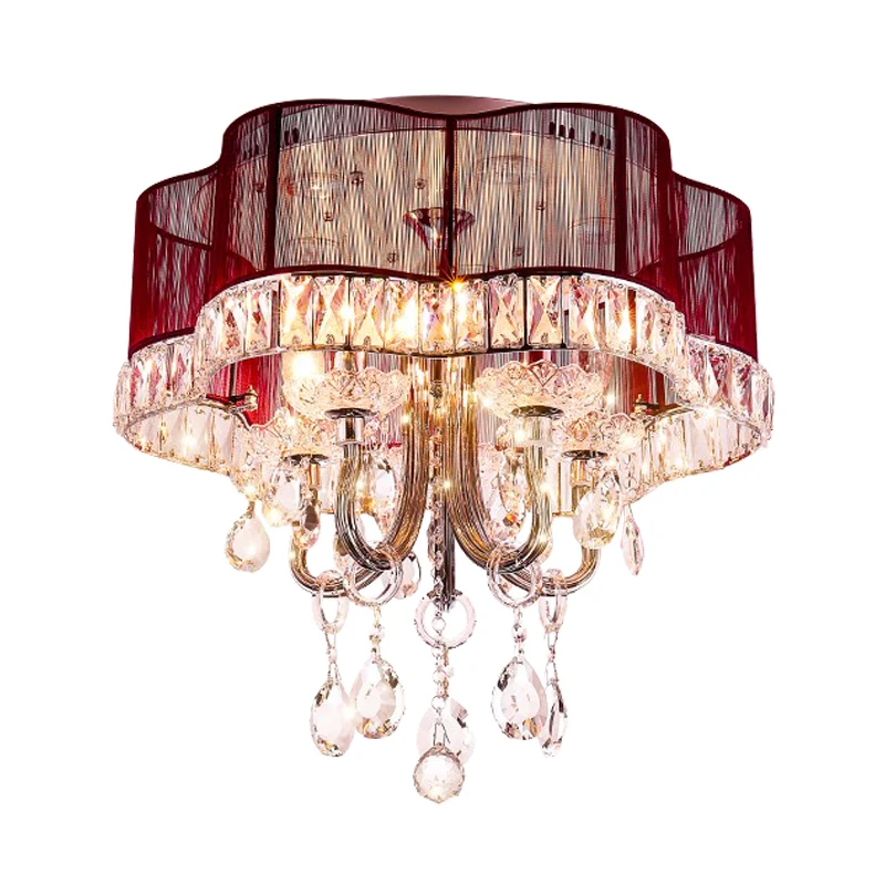 Lampe semi-encastrée en forme de fleur pour chambre à coucher, tissu récent, LED dorée/rouge, éclairage proche du plafond...