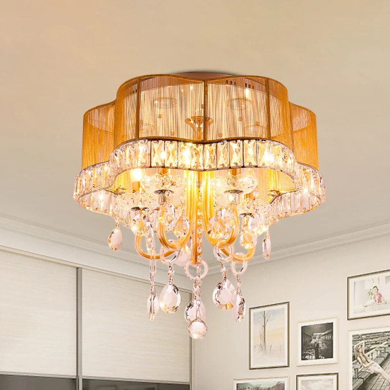 Lampe semi-encastrée en forme de fleur pour chambre à coucher, tissu récent, LED dorée/rouge, éclairage proche du plafond...