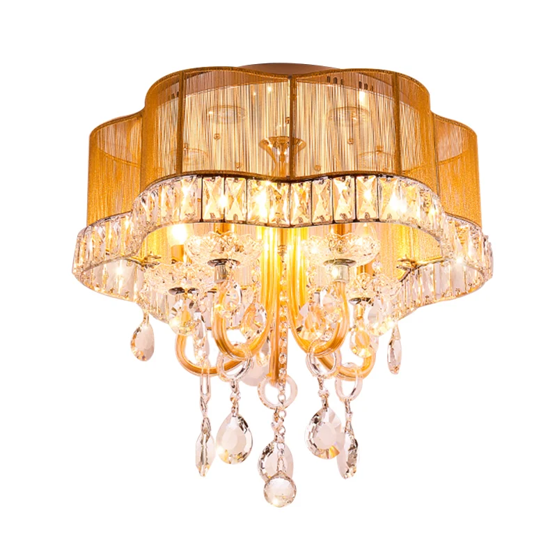 Lampe semi-encastrée en forme de fleur pour chambre à coucher, tissu récent, LED dorée/rouge, éclairage proche du plafond...