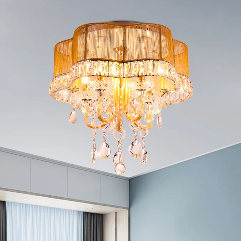 Lampe semi-encastrée en forme de fleur pour chambre à coucher, tissu récent, LED dorée/rouge, éclairage proche du plafond...