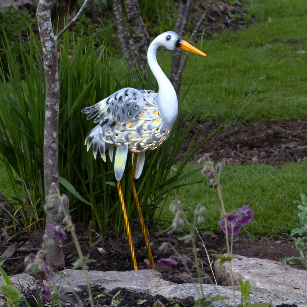 Lampe solaire LED Heron, figurine de héron en multicolore