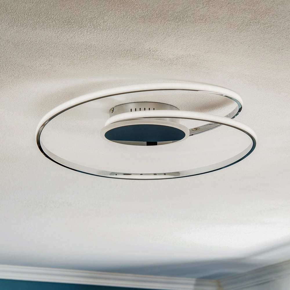 Lindby Dorle Plafonnier LED, acier chromé, Ø 49 cm
